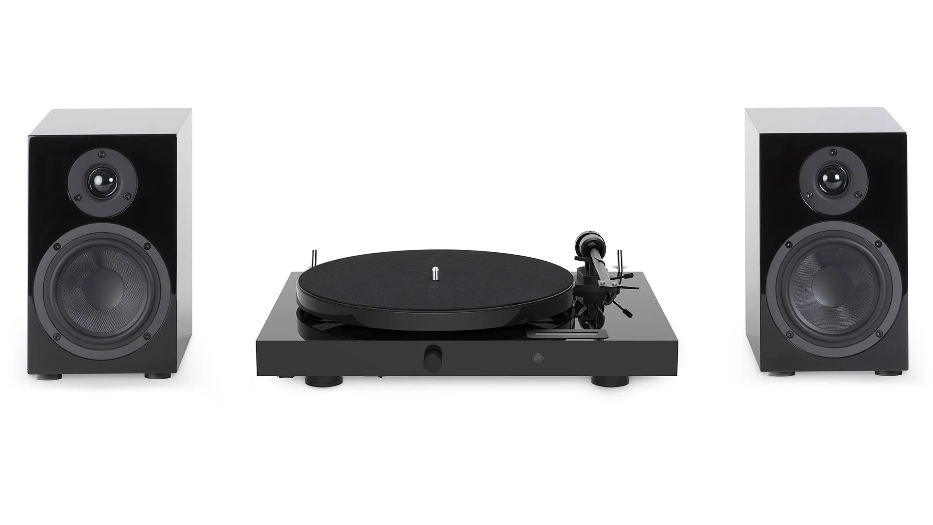Pro-Ject Juke Box E1 Stereo Hi-Fi Set in Gloss Black - Includes Turntable, Phono Preamp, Receiver and Speakers